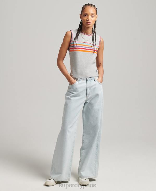 Superdry femmes débardeur à rayures cali D64Z6527 vêtements gris