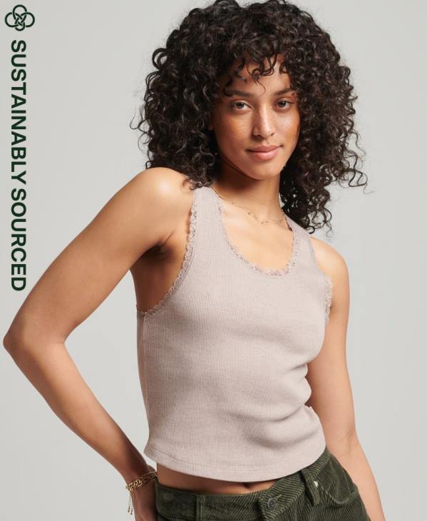 Superdry femmes gilet bordé de dentelle vintage en coton bio D64Z2333 vêtements beige