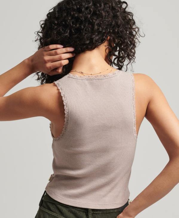 Superdry femmes gilet bordé de dentelle vintage en coton bio D64Z2333 vêtements beige