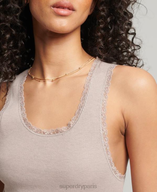 Superdry femmes gilet bordé de dentelle vintage en coton bio D64Z2333 vêtements beige