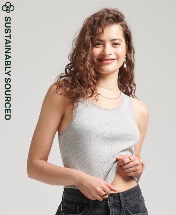 Superdry femmes gilet bordé de dentelle vintage en coton bio D64Z2342 vêtements gris