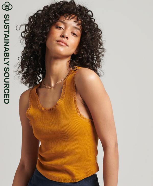 Superdry femmes gilet bordé de dentelle vintage en coton bio D64Z2348 vêtements bronzer