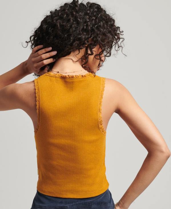 Superdry femmes gilet bordé de dentelle vintage en coton bio D64Z2348 vêtements bronzer