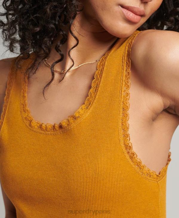 Superdry femmes gilet bordé de dentelle vintage en coton bio D64Z2348 vêtements bronzer