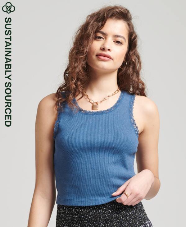 Superdry femmes gilet bordé de dentelle vintage en coton bio D64Z2353 vêtements bleu