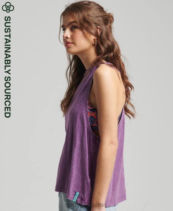 Superdry femmes gilet ranchero surf vintage en coton bio D64Z6693 vêtements violet