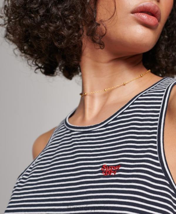 Superdry femmes gilet à rayures logo vintage en coton bio D64Z2184 vêtements marine