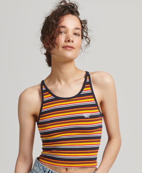 Superdry femmes gilet vintage à rayures cali D64Z2985 vêtements marine