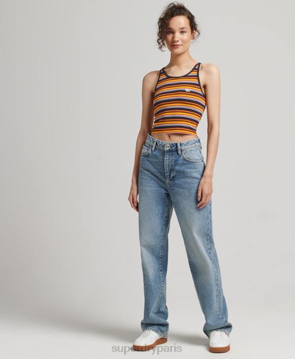 Superdry femmes gilet vintage à rayures cali D64Z2985 vêtements marine
