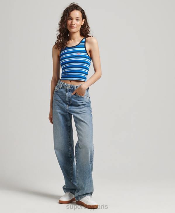 Superdry femmes gilet vintage à rayures cali D64Z2986 vêtements bleu clair