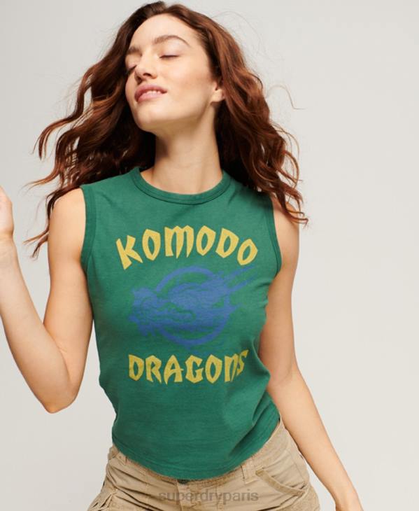 Superdry x Komodo femmes débardeur dragon classique D64Z2097 vêtements vert