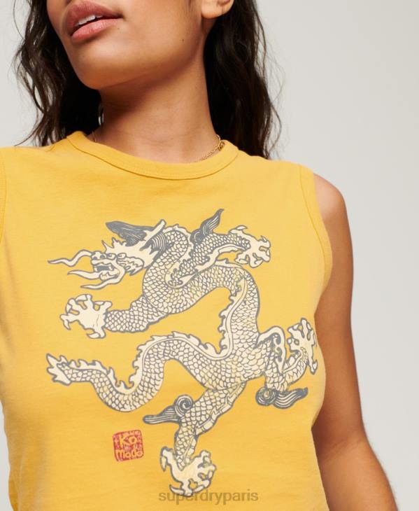 Superdry x Komodo femmes débardeur vintage D64Z2166 vêtements jaune