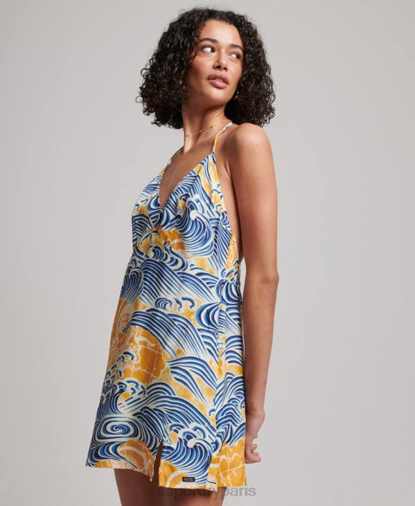 Superdry femmes mini-jupe imprimée D64Z2405 vêtements or