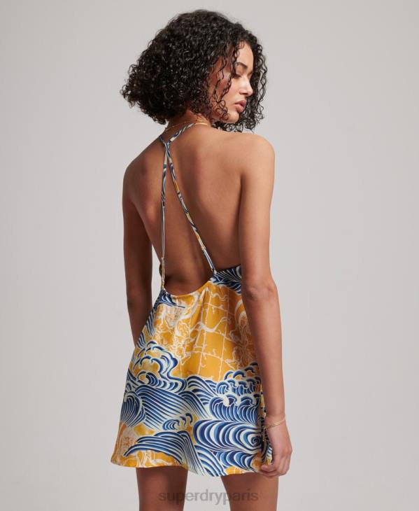 Superdry femmes mini-jupe imprimée D64Z2405 vêtements or