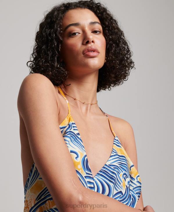 Superdry femmes mini-jupe imprimée D64Z2405 vêtements or