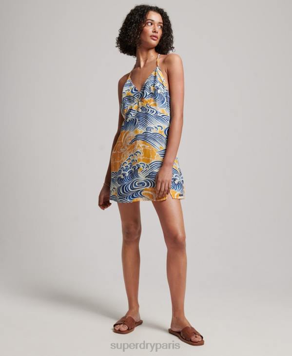Superdry femmes mini-jupe imprimée D64Z2405 vêtements or