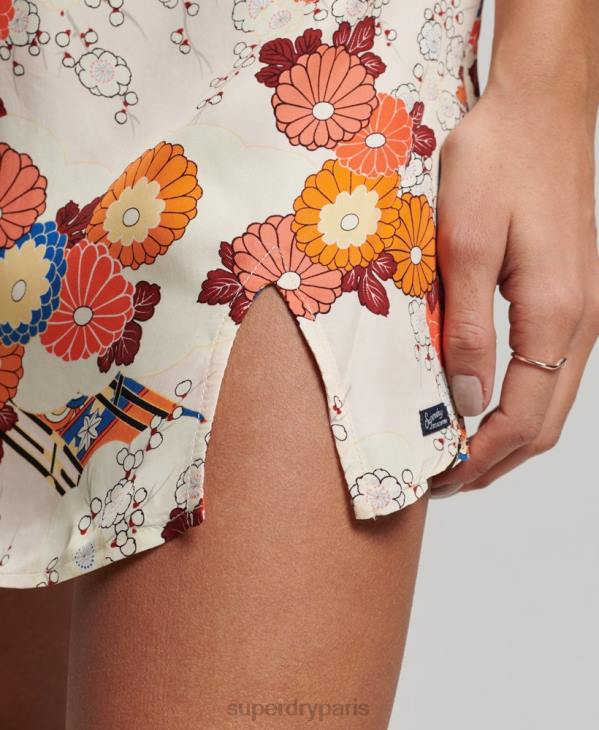 Superdry femmes mini-jupe imprimée D64Z2477 vêtements crème