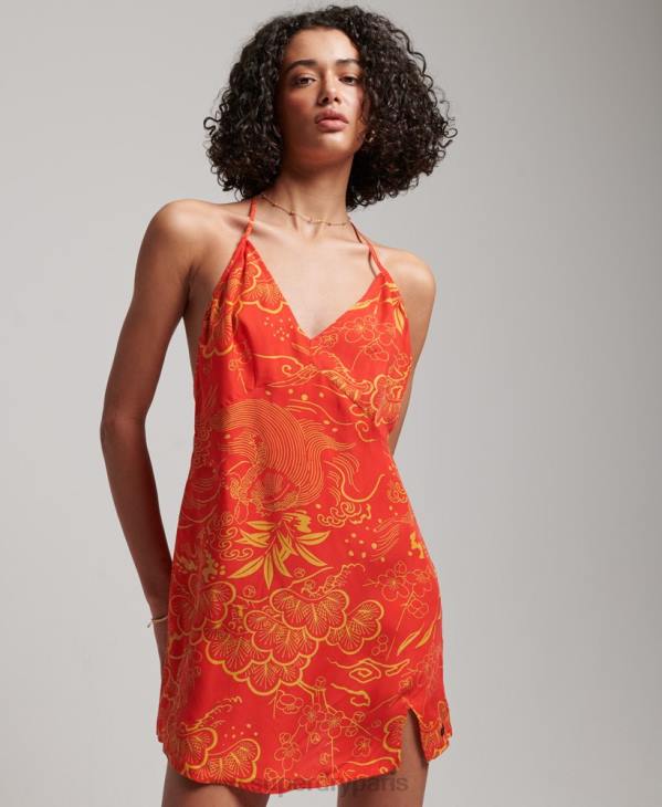 Superdry femmes mini-jupe imprimée D64Z2478 vêtements rouge