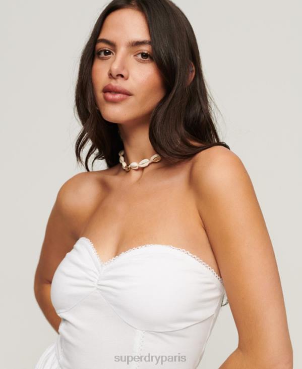Superdry femmes mini-robe bandeau en dentelle années 50 D64Z1998 vêtements blanc