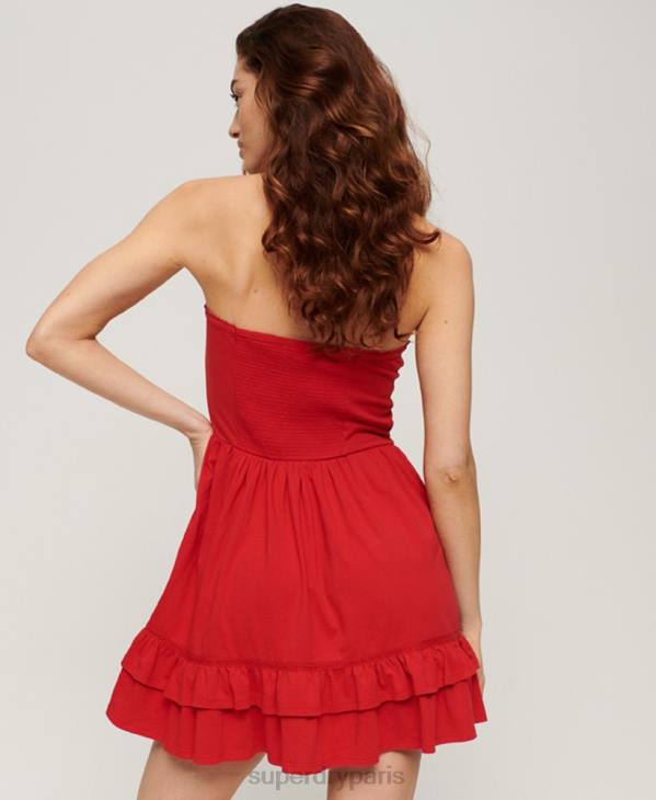 Superdry femmes mini-robe bandeau en dentelle années 50 D64Z2066 vêtements rouge
