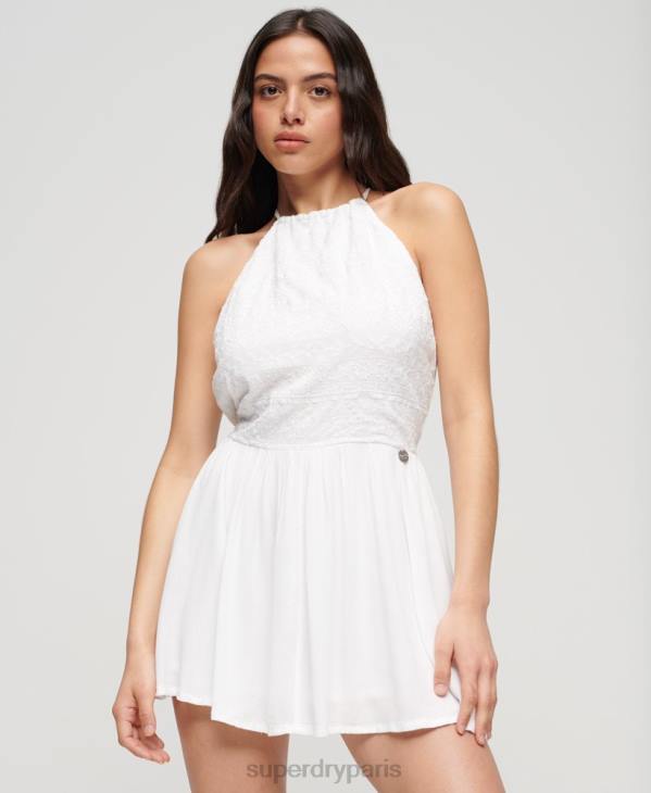 Superdry femmes mini-robe brodée vintage D64Z2383 vêtements blanc