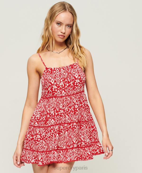 Superdry femmes mini robe caraco de plage D64Z2107 vêtements rouge