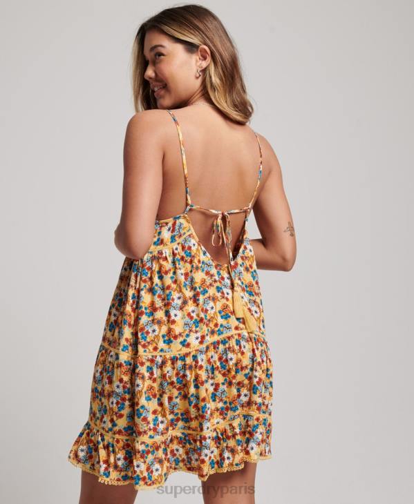 Superdry femmes mini robe caraco de plage D64Z2363 vêtements jaune