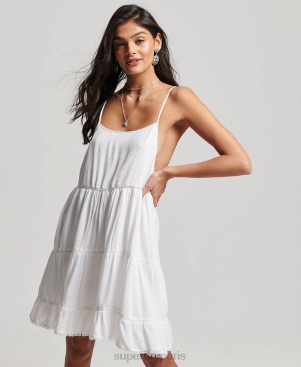 Superdry femmes mini robe caraco de plage D64Z2413 vêtements blanc
