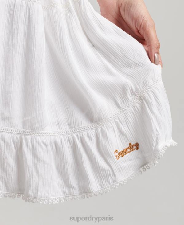 Superdry femmes mini robe caraco de plage D64Z2413 vêtements blanc