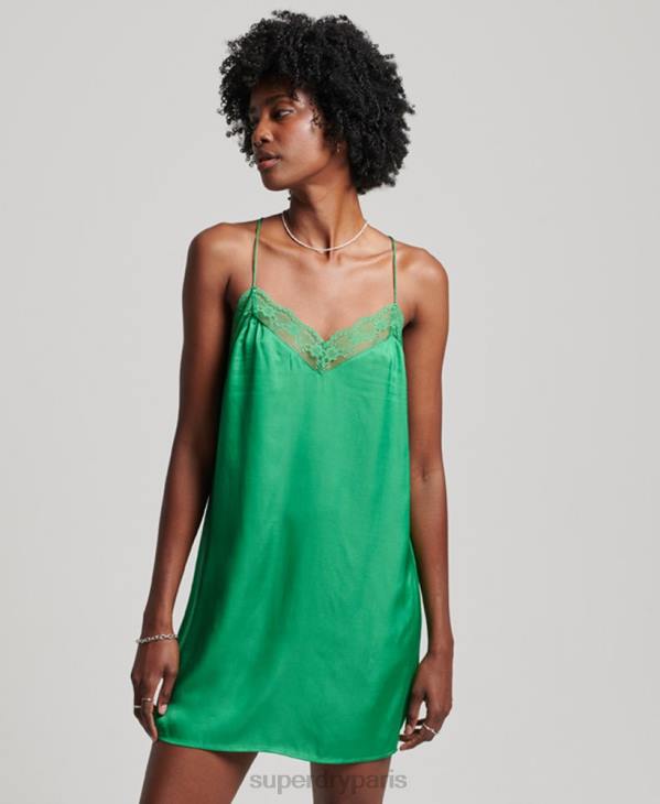 Superdry femmes mini-robe caraco en satin D64Z2452 vêtements vert
