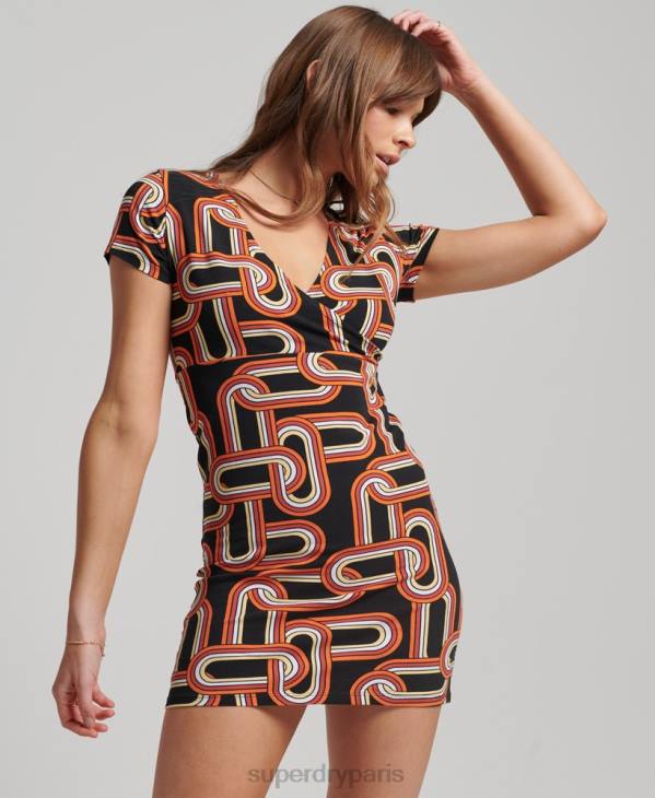 Superdry femmes mini robe de jour imprimée D64Z2384 vêtements noir