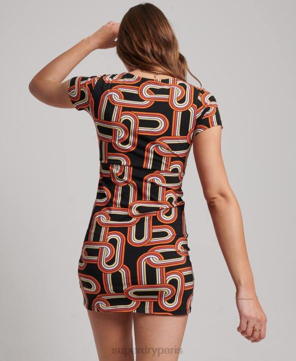 Superdry femmes mini robe de jour imprimée D64Z2384 vêtements noir