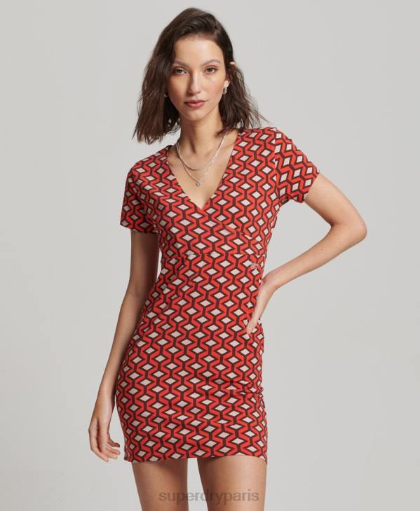 Superdry femmes mini robe de jour imprimée D64Z2388 vêtements orange