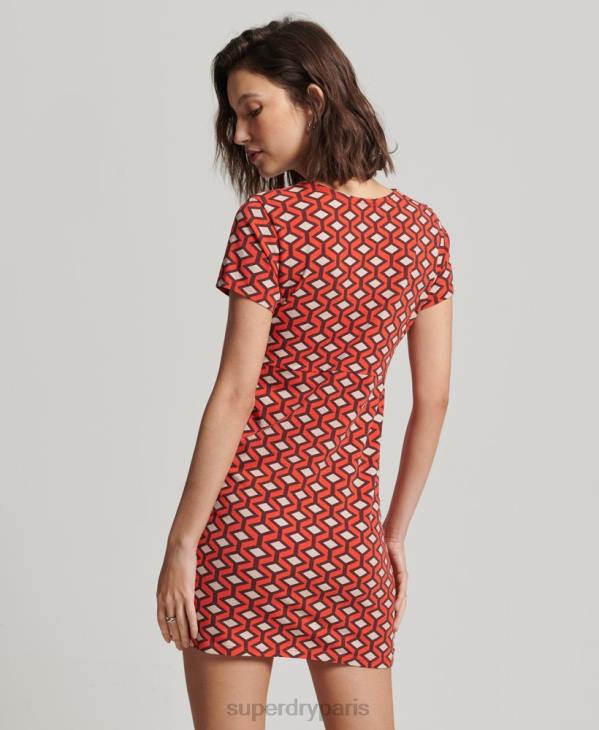 Superdry femmes mini robe de jour imprimée D64Z2388 vêtements orange
