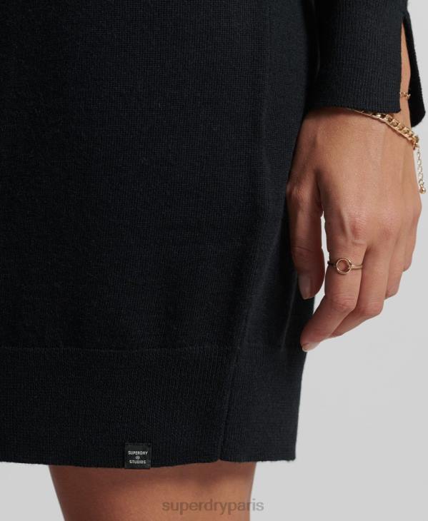 Superdry femmes mini-robe en maille mérinos studios D64Z2522 vêtements noir