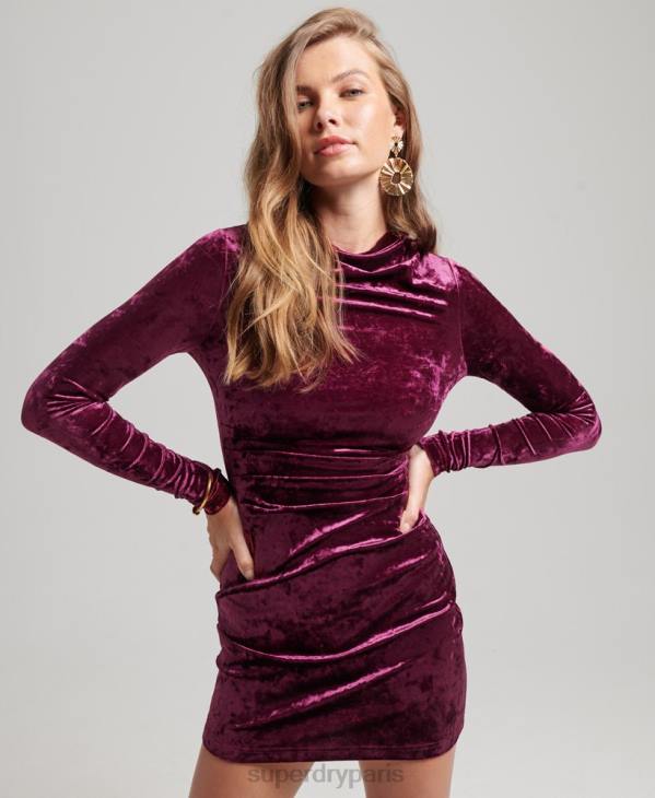 Superdry femmes mini robe en velours à manches longues D64Z2481 vêtements rose