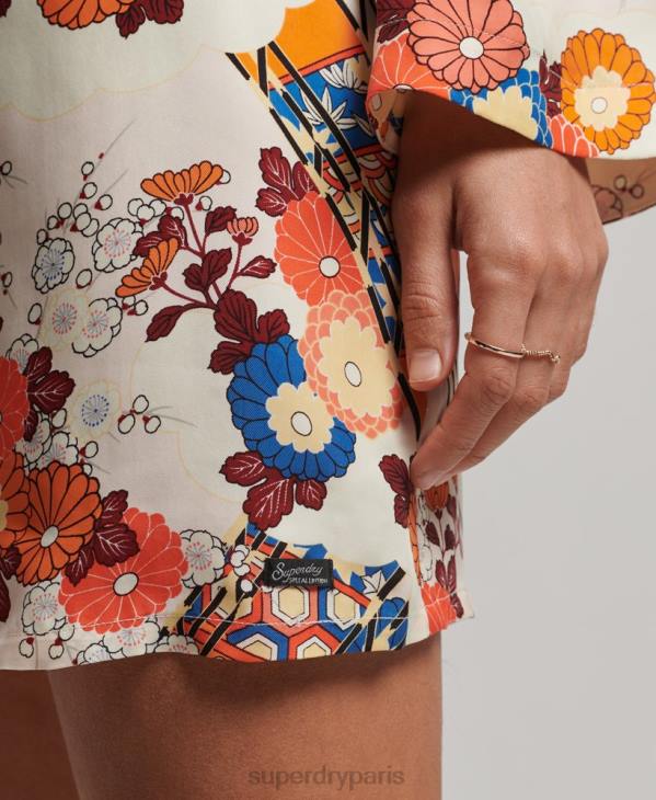 Superdry femmes mini robe imprimée à manches longues D64Z2426 vêtements crème
