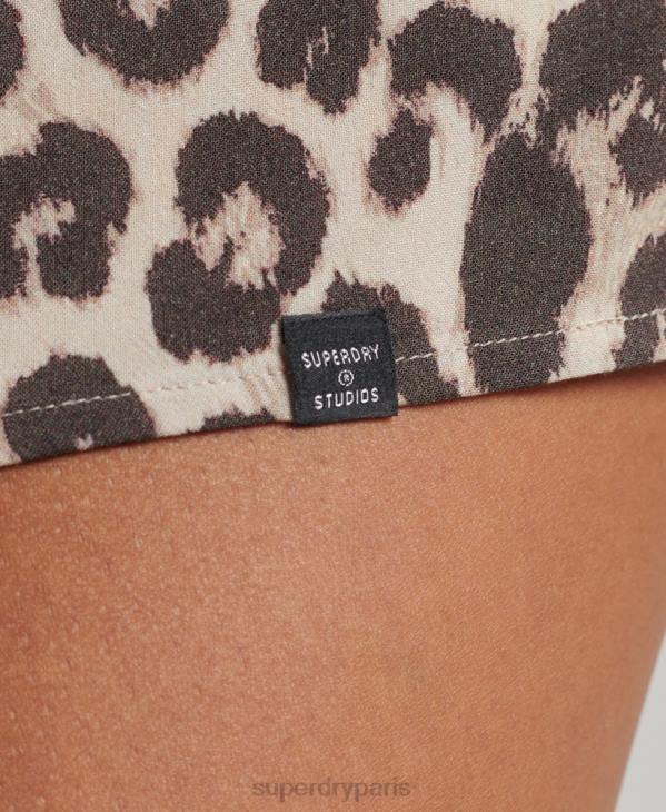 Superdry femmes mini robe imprimée à manches longues D64Z2438 vêtements brun