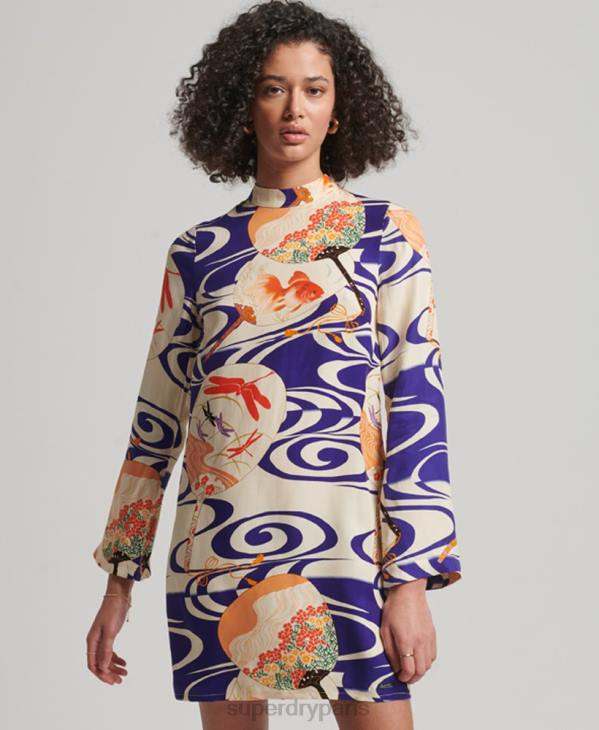 Superdry femmes mini robe imprimée à manches longues D64Z2467 vêtements multi