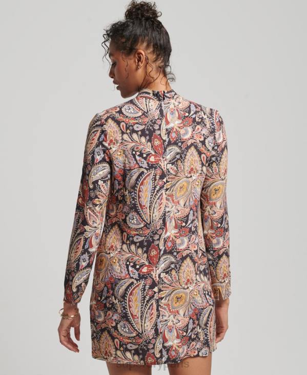 Superdry femmes mini robe imprimée à manches longues D64Z2476 vêtements bronzer