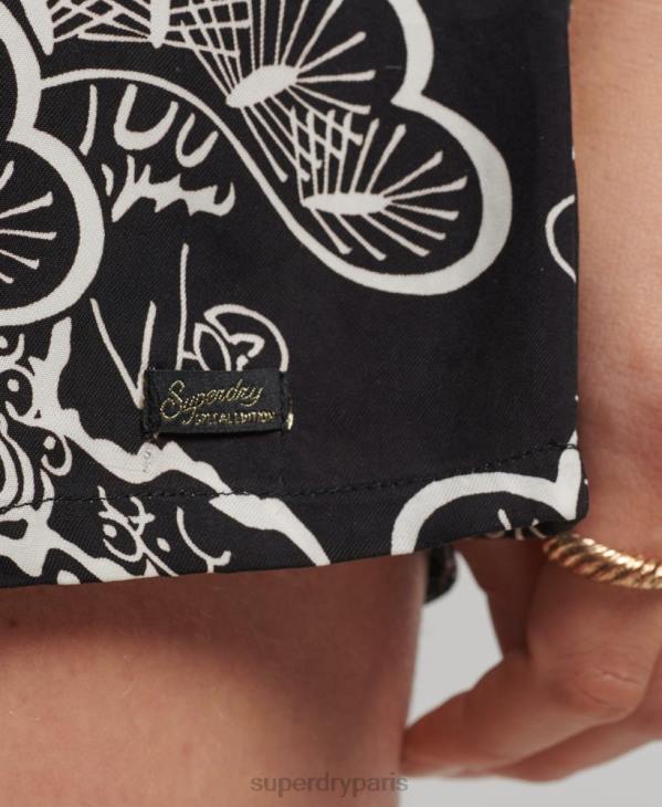 Superdry femmes mini robe imprimée à manches longues D64Z2479 vêtements noir