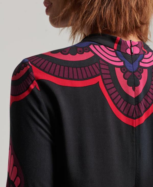 Superdry femmes mini robe imprimée à manches longues D64Z2480 vêtements noir