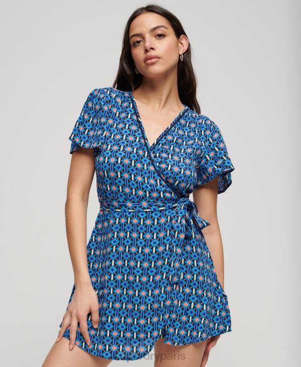 Superdry femmes mini robe portefeuille vintage D64Z1966 vêtements bleu