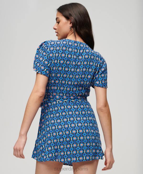 Superdry femmes mini robe portefeuille vintage D64Z1966 vêtements bleu