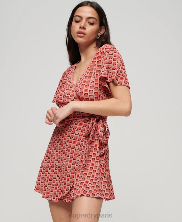 Superdry femmes mini robe portefeuille vintage D64Z1996 vêtements rouge
