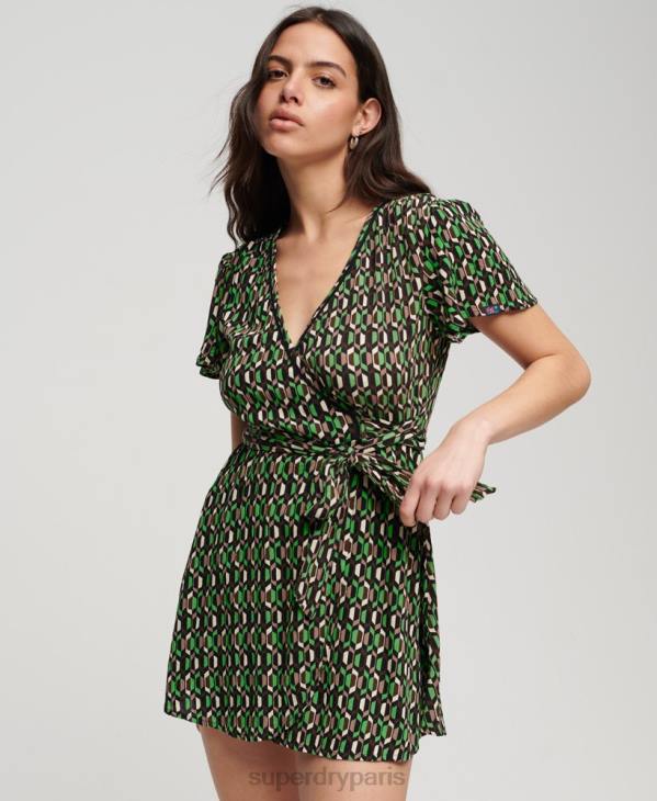 Superdry femmes mini robe portefeuille vintage D64Z2005 vêtements vert