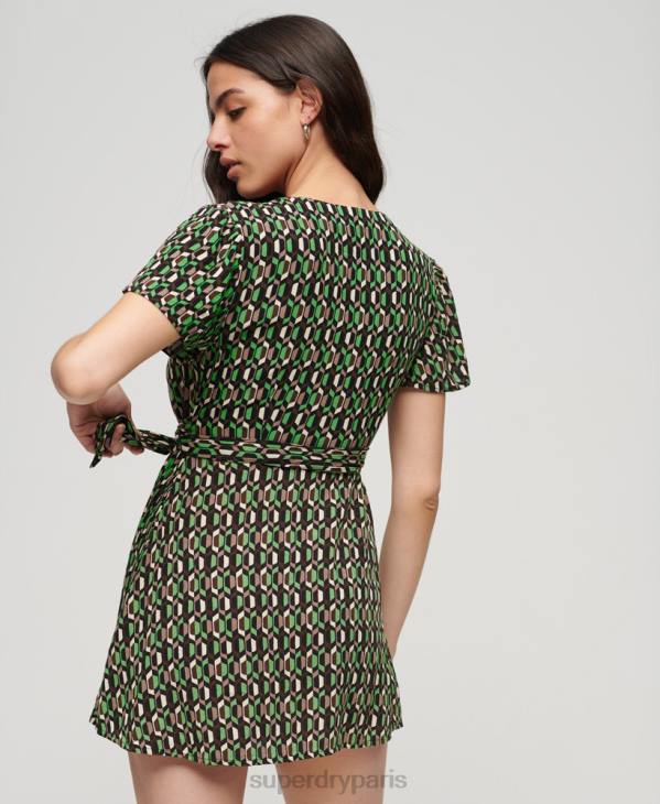 Superdry femmes mini robe portefeuille vintage D64Z2005 vêtements vert