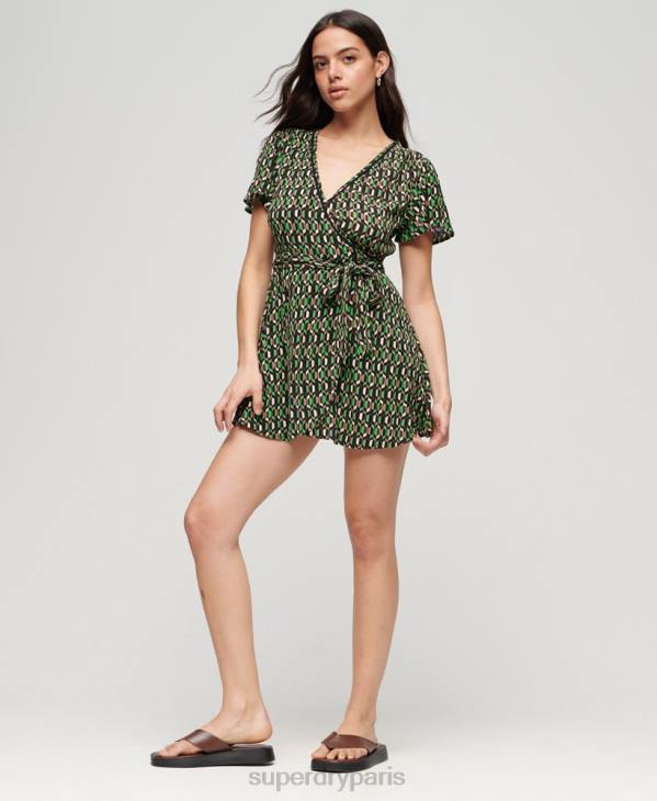 Superdry femmes mini robe portefeuille vintage D64Z2005 vêtements vert