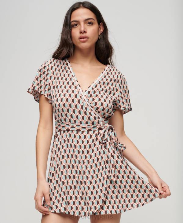 Superdry femmes mini robe portefeuille vintage D64Z2017 vêtements brun