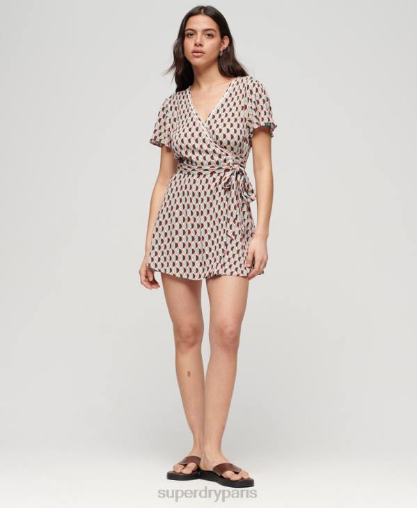 Superdry femmes mini robe portefeuille vintage D64Z2017 vêtements brun